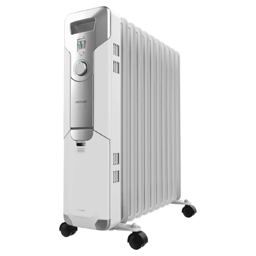 Cecotec Aquecedor a óleo de 11 módulos de 2500 W com 3 níveis de potência, 25 m² de cobertura, recolhe-cabos, controlo simples, alça, rodas e duplo sistema de segurança.