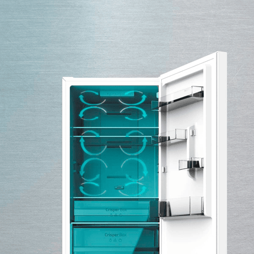 Cecotec Frigorífico Combi White com capacidade de 322 l, 185 cm de altura e 60 cm de largura, classe E, com sistema Multi Air Flow, Total No Frost e 2 gaveta para produtos frescos, adaptável a todas as suas necessidades.