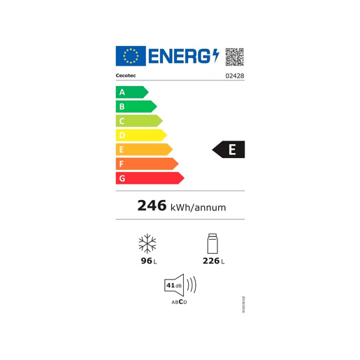 Cecotec Frigorífico Combi White com capacidade de 322 l, 185 cm de altura e 60 cm de largura, classe E, com sistema Multi Air Flow, Total No Frost e 2 gaveta para produtos frescos, adaptável a todas as suas necessidades.