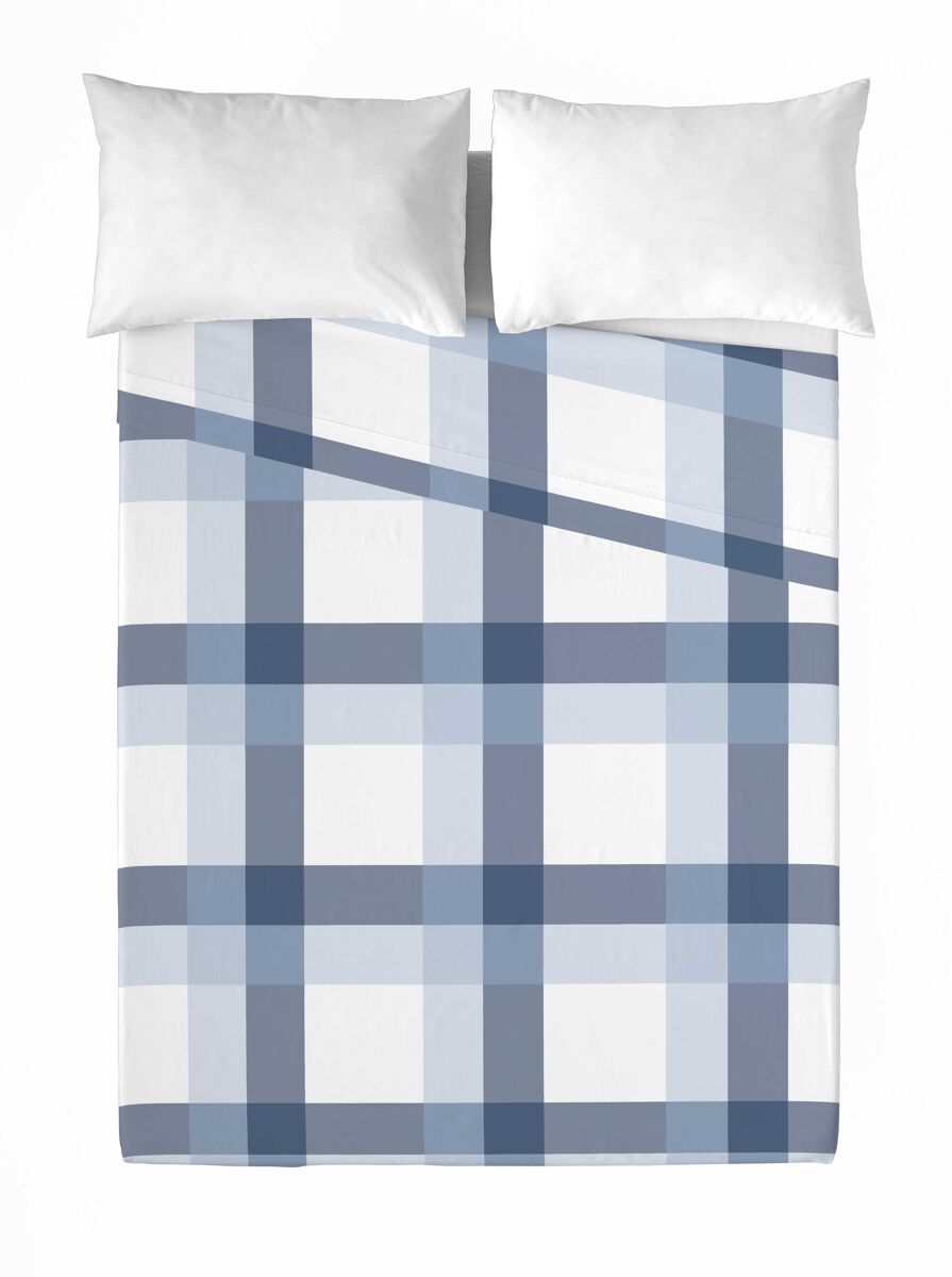 Juego de sábanas escoces azul-blanco cama 150