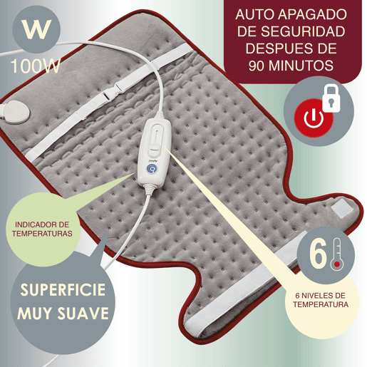 Avant - Almofada Elétrica AV7576 100W, 63x42 CM com 6 Níveis de Potência e Lavável. Especial Cervical e Pescoço. Indicador de temperatura, calor instantâneo, proteção contra superaquecimento. CinzaVermelho