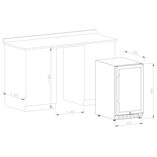 Cave de Vinho 34 garrafas Vinobox 40 GC 1T Inox Instalação livre ou encastre Monotemperatura