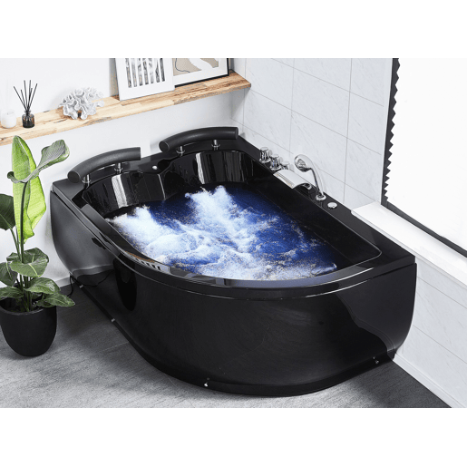 Banheira de hidromassagem de canto com LED PARADISO à direita 1580 x 1130 mm Preto