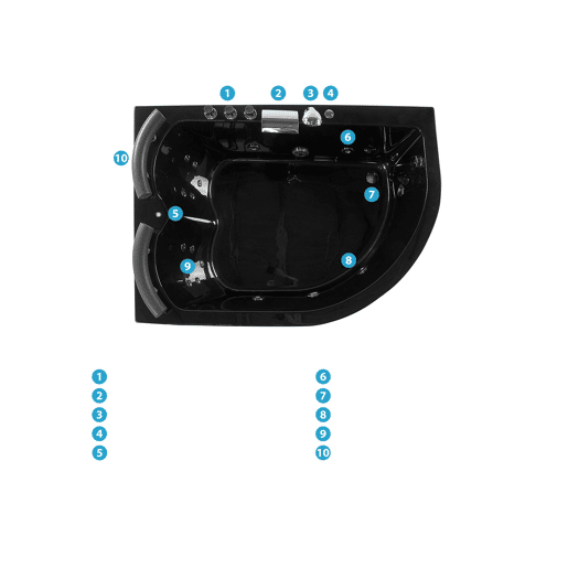 Banheira de hidromassagem de canto com LED PARADISO à direita 1580 x 1130 mm Preto