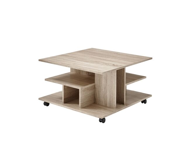 Mesa de centro con ruedas y nichos de almacenamiento - 76 x 76 x H44 cm