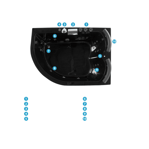Banheira de hidromassagem de canto com LED PARADISO à esquerda 1580 x 1130 mm Preto