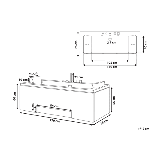 Banheira de hidromassagem de canto com LED GALLEY 1700 x 750 mm Branco