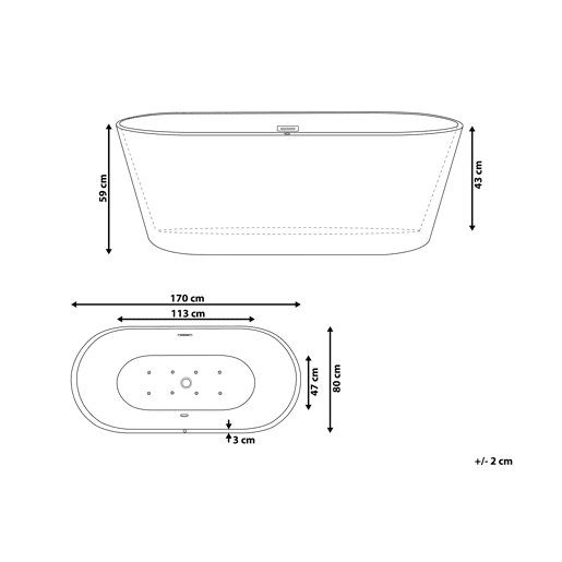 Banheira de hidromassagem independente com LED HAVANA 1700 x 800 mm Branco