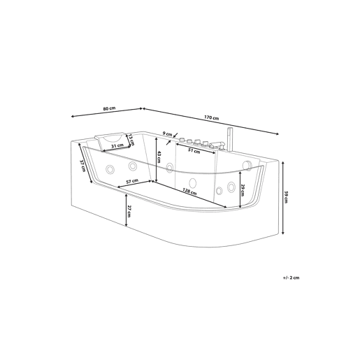Banheira de hidromassagem de canto com LED ACUARIO à direita 1700 x 800 mm Branco