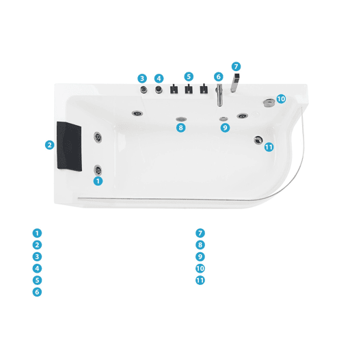 Banheira de hidromassagem de canto com LED ACUARIO à direita 1700 x 800 mm Branco