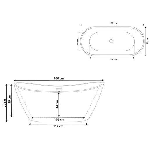 Banheira autónoma ANTIGUA 1600 x 760 mm Branco
