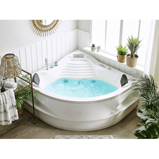 Banheira de hidromassagem de canto com LED MONACO Com altifalante Bluetooth integrado 2100 x 1450 mm Branco