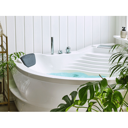 Banheira de hidromassagem de canto com LED MONACO Com altifalante Bluetooth integrado 2100 x 1450 mm Branco