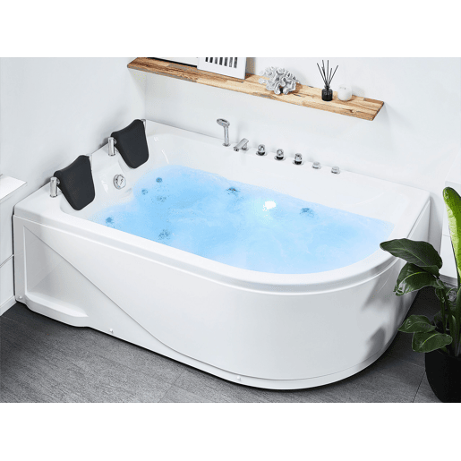 Banheira de hidromassagem de canto com LED CALAMA à direita 1800 x 1200 mm Branco