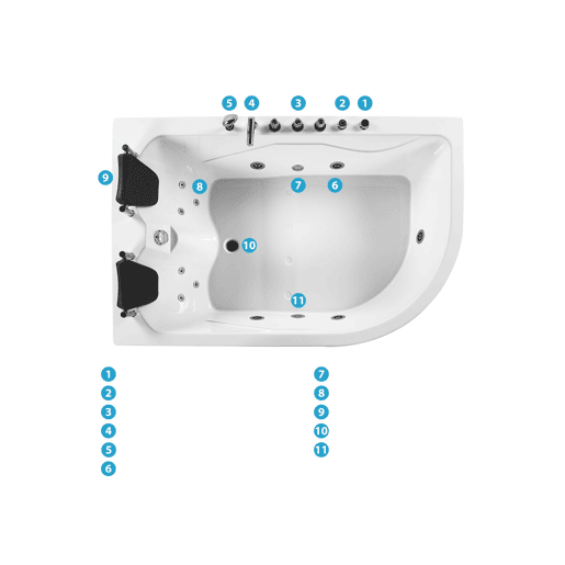 Banheira de hidromassagem de canto com LED CALAMA à direita 1800 x 1200 mm Branco