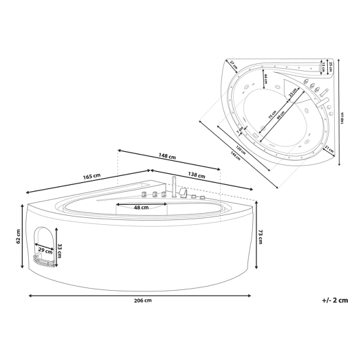 Banheira de hidromassagem de canto com LED PELICAN 2060 x 1650 mm Branco