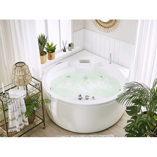 Banheira de hidromassagem de canto com LED MILANO Com altifalante Bluetooth integrado 1810 x 1500 mm Branco