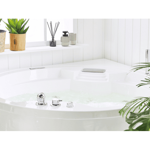Banheira de hidromassagem de canto com LED MILANO Com altifalante Bluetooth integrado 1810 x 1500 mm Branco