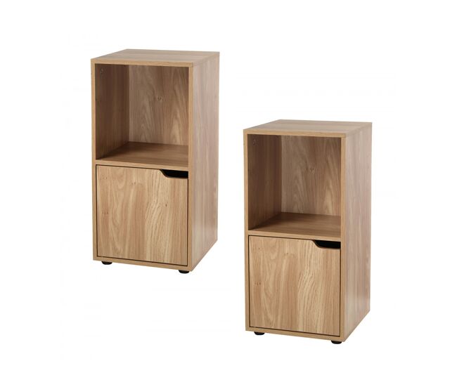 Mesitas de noche 2 estantes acabado madera 1 puerta - Pack de 2