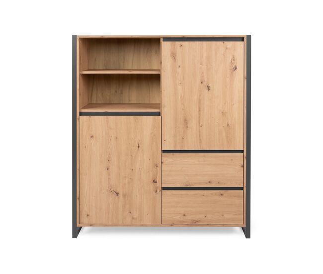Aparador alto 2 puertas 2 cajones 120 cm - acabado madera clara