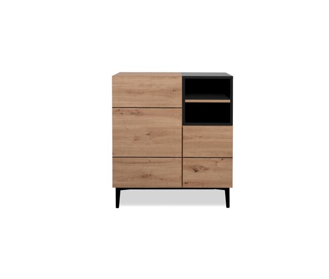 Aparador alto 2 puertas 2 baldas 80 cm - acabado madera y negro