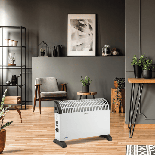 AVANT AV7580 - Convector com Aquecedor de Ar 2000w com 3 Níveis de Potência: 750w - 1250w - 2000w. Termostato ajustável, alças de transporte, proteção contra superaquecimento. Cor cinzenta