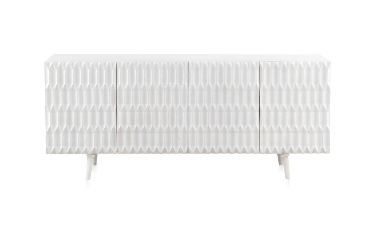 Aparador De Madera De Mango Con 4 Puertas Y Pies De Madera