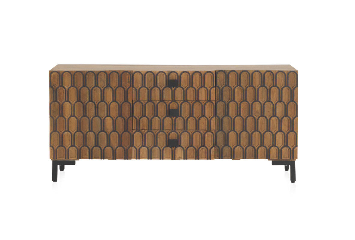 Jambul Aparador De Madera Natural 2 Puertas 3 Cajones. Y Patas De Metal