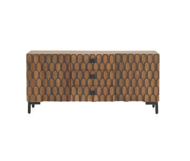 Jambul aparador de madera natural 2 puertas 3 cajones. y patas de metal