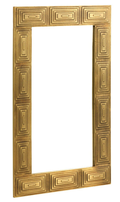 Espejo de madera maciza de mango con tapa de metal dorado