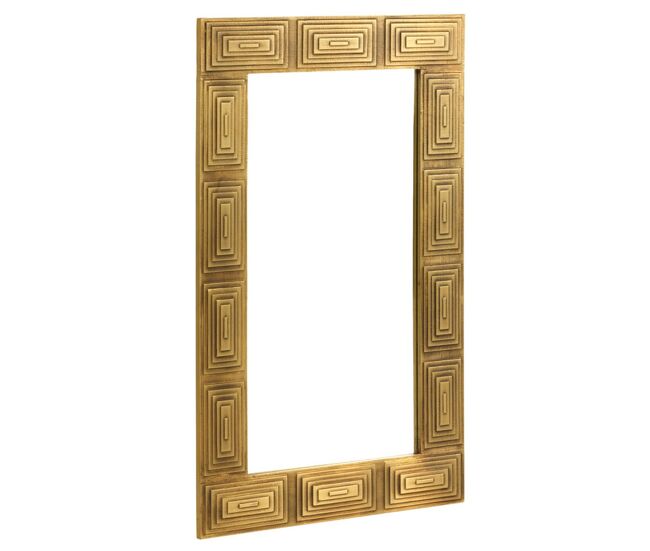 Espejo de madera maciza de mango con tapa de metal dorado
