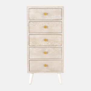 Cómoda 5 Gavetas Branco Patinado com Puxador Dourado
