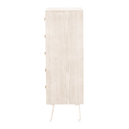 Cómoda 5 Gavetas Branco Patinado com Puxador Dourado