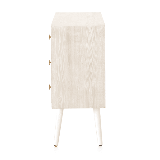 Cômoda com 3 Gavetas Freixo Patinado Branco, Puxador Dourado