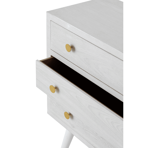 Cômoda com 3 Gavetas Freixo Patinado Branco, Puxador Dourado