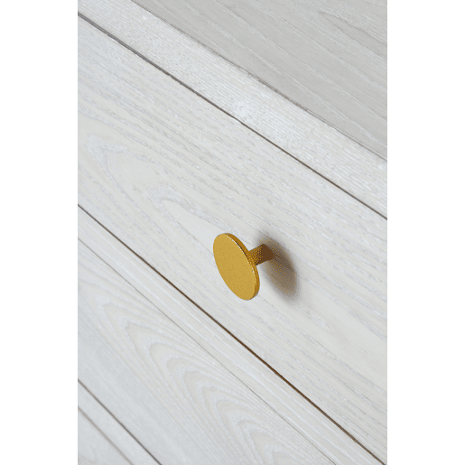 Cômoda com 3 Gavetas Freixo Patinado Branco, Puxador Dourado