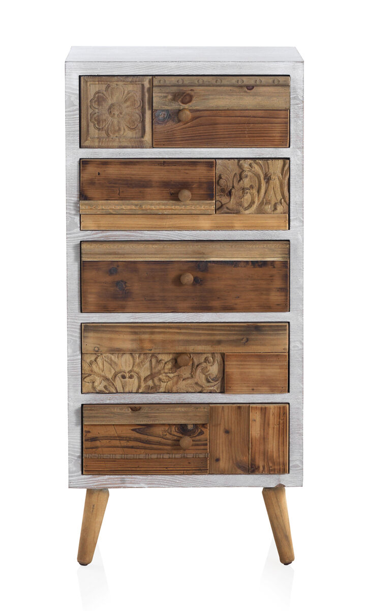 Cómoda blanca con frente de madera natural recuperada