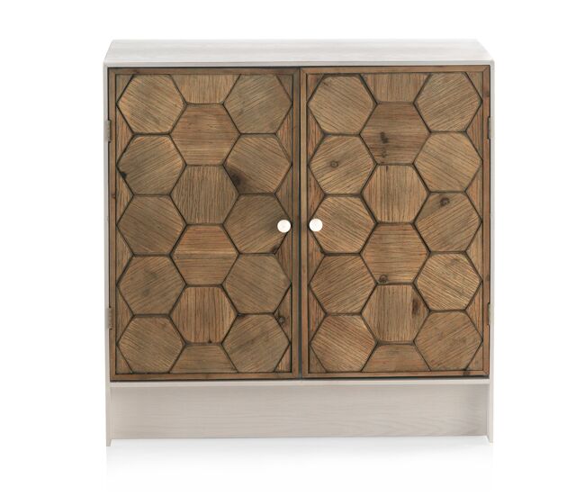 Cómoda de madera de fresno lavado blanco con 2 puertas