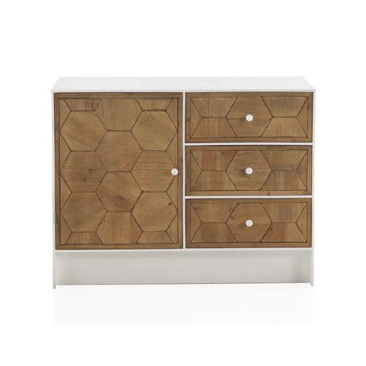 Cômoda de madeira de freixo lavada branca com 1 porta e 3 gavetas Cômoda de madeira de freixo lavada branca com 1 porta e 3 gavetas