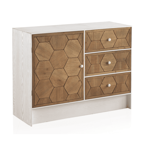 Cômoda de madeira de freixo lavada branca com 1 porta e 3 gavetas Cômoda de madeira de freixo lavada branca com 1 porta e 3 gavetas
