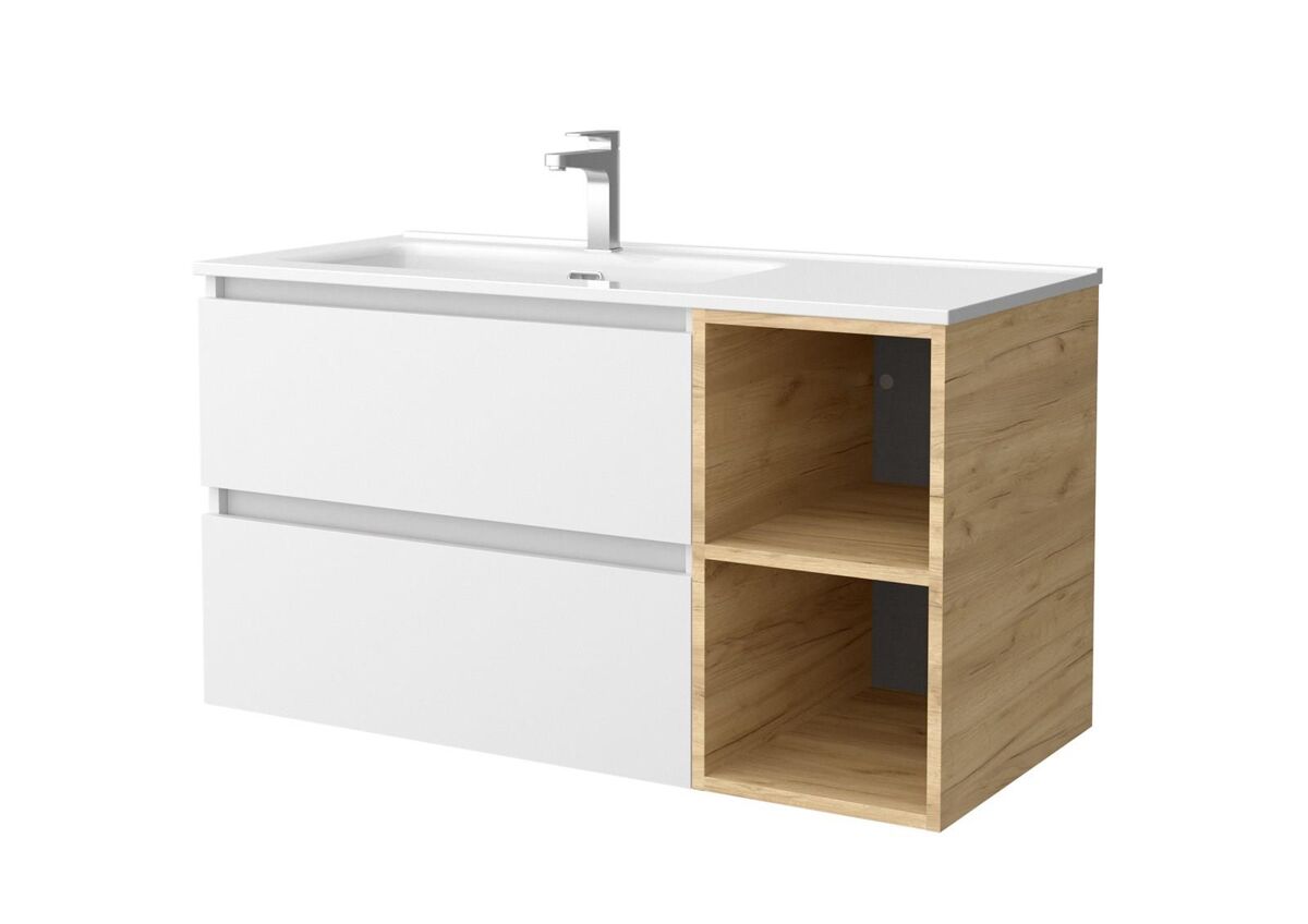 Mueble de baño 2 cajones y 2 huecos - Lavabo integrado 100