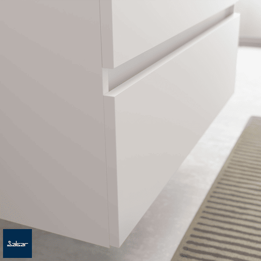 Móvel 120 cm 2 gavetas branco mate e 2 armários laterais 2 furos carvalho com lavatório em porcelana
