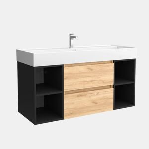 Móveis 120 cm 2 gavetas Carvalho e 2 armários laterais 2 furos Castanho Fosco com Lavatório em Porcelana