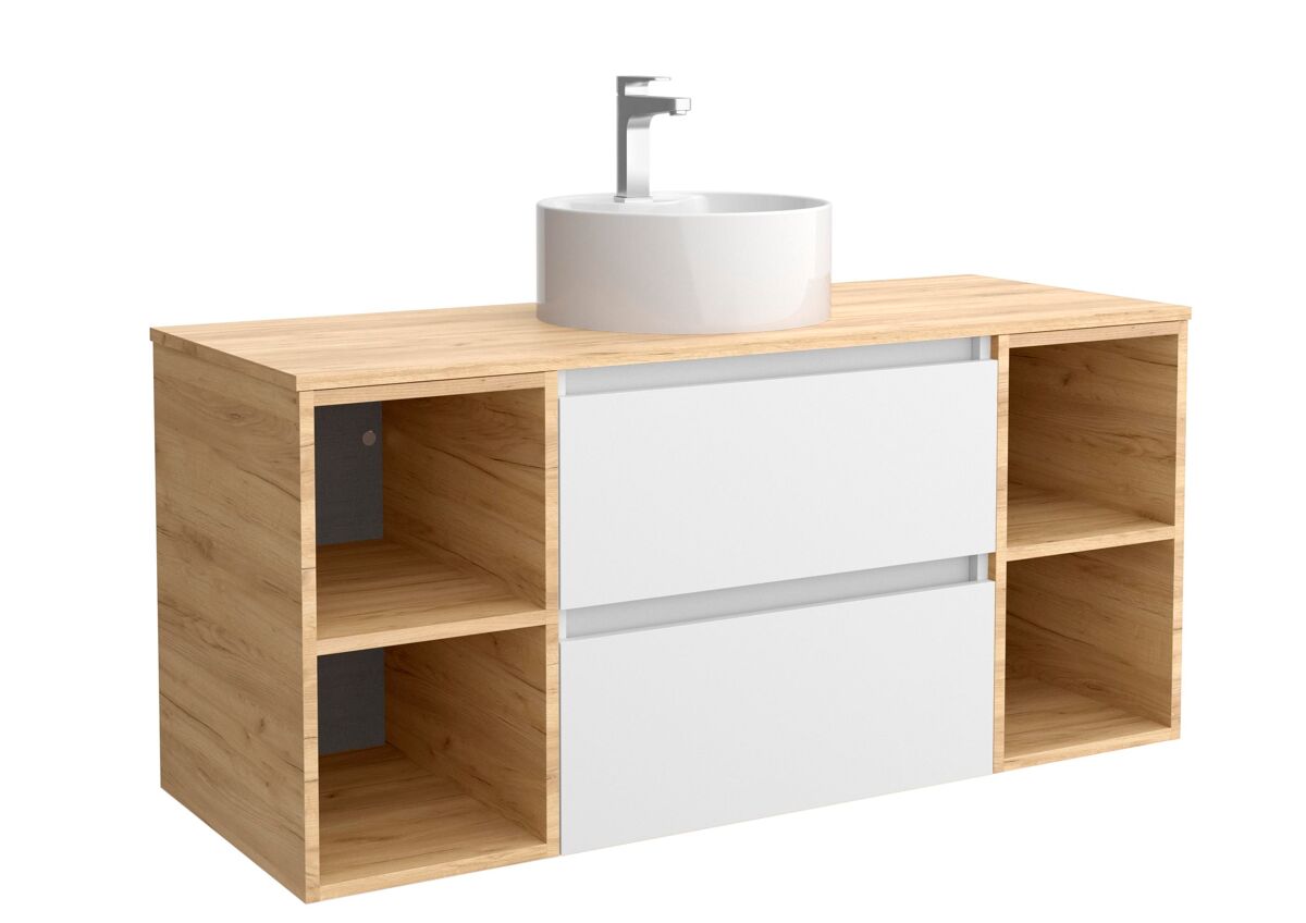 Mueble de baño 2 cajones y 2 coquetas laterales 2 huecos con Lavabo 120