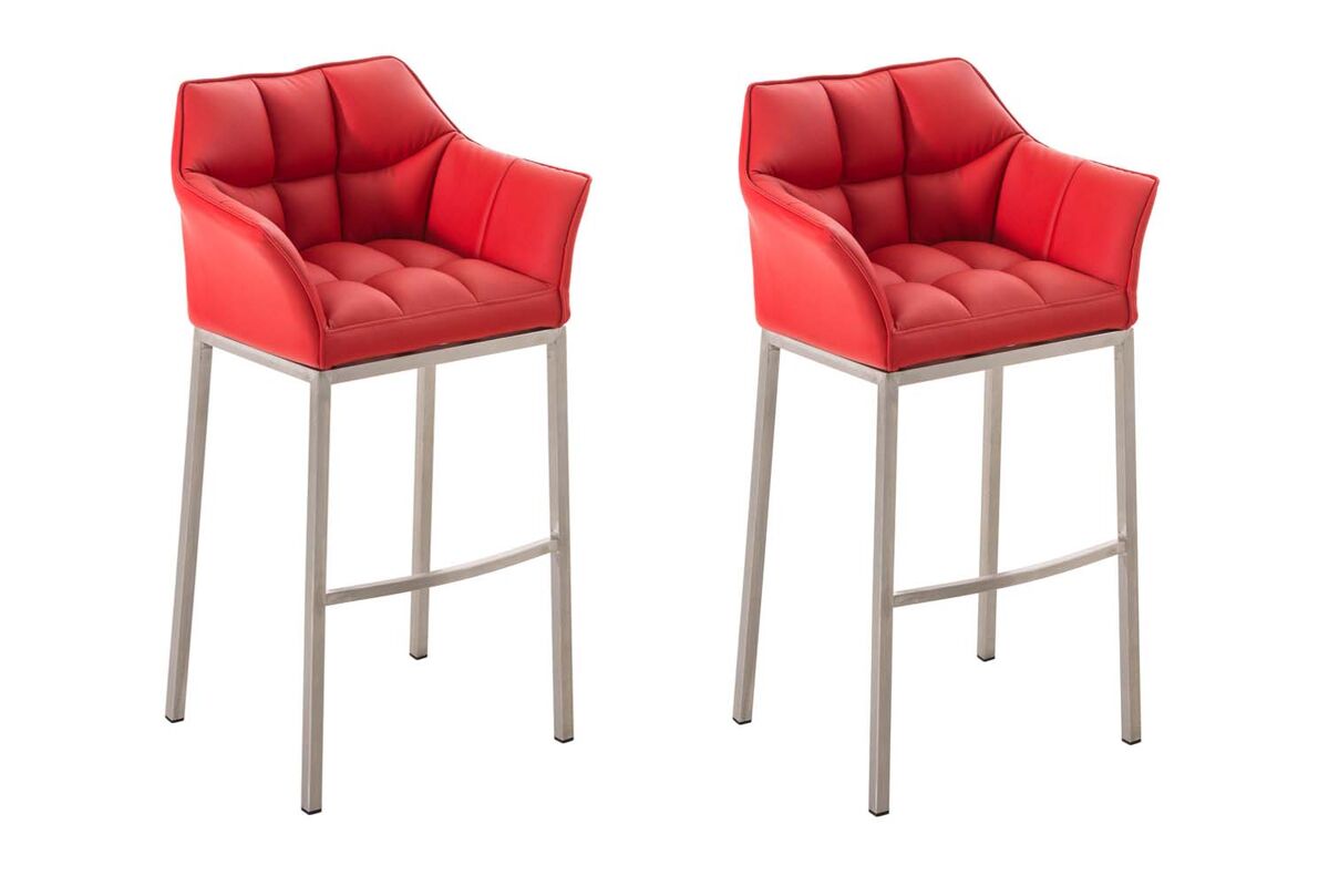 Juego de 2 taburetes de bar damaso con tapizado de cuero sintético y base de cuatro patas simil cuero rojo 48x64x110 cm