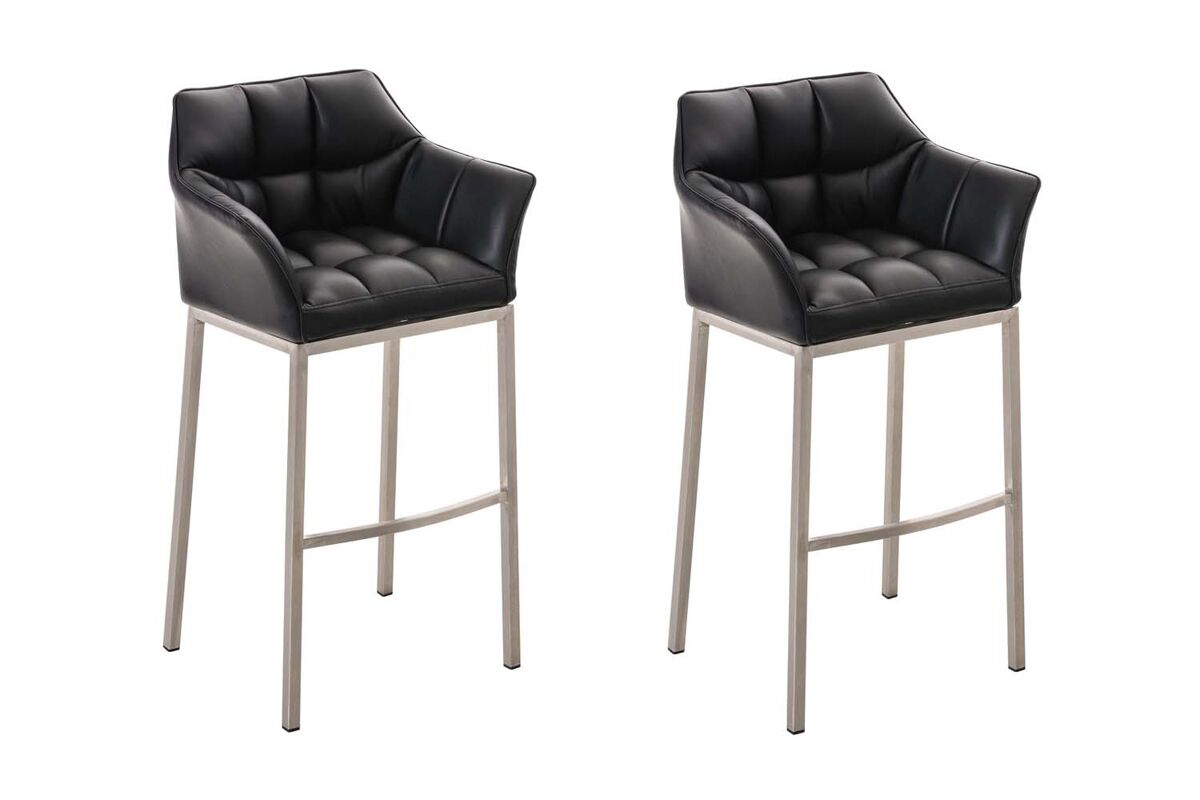 Juego de 2 taburetes de bar damaso con tapizado de cuero sintético y base de cuatro patas simil cuero negro 48x64x110 cm