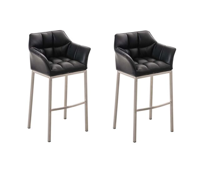 Juego de 2 taburetes de bar damaso con tapizado de cuero sintético y base de cuatro patas simil cuero negro 48x64x110 cm