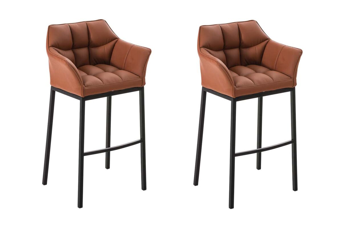juego de 2 taburetes de bar damaso con tapizado de cuero sintetico y base de cuatro patas simil cuero marron claro 48x64x110 cm