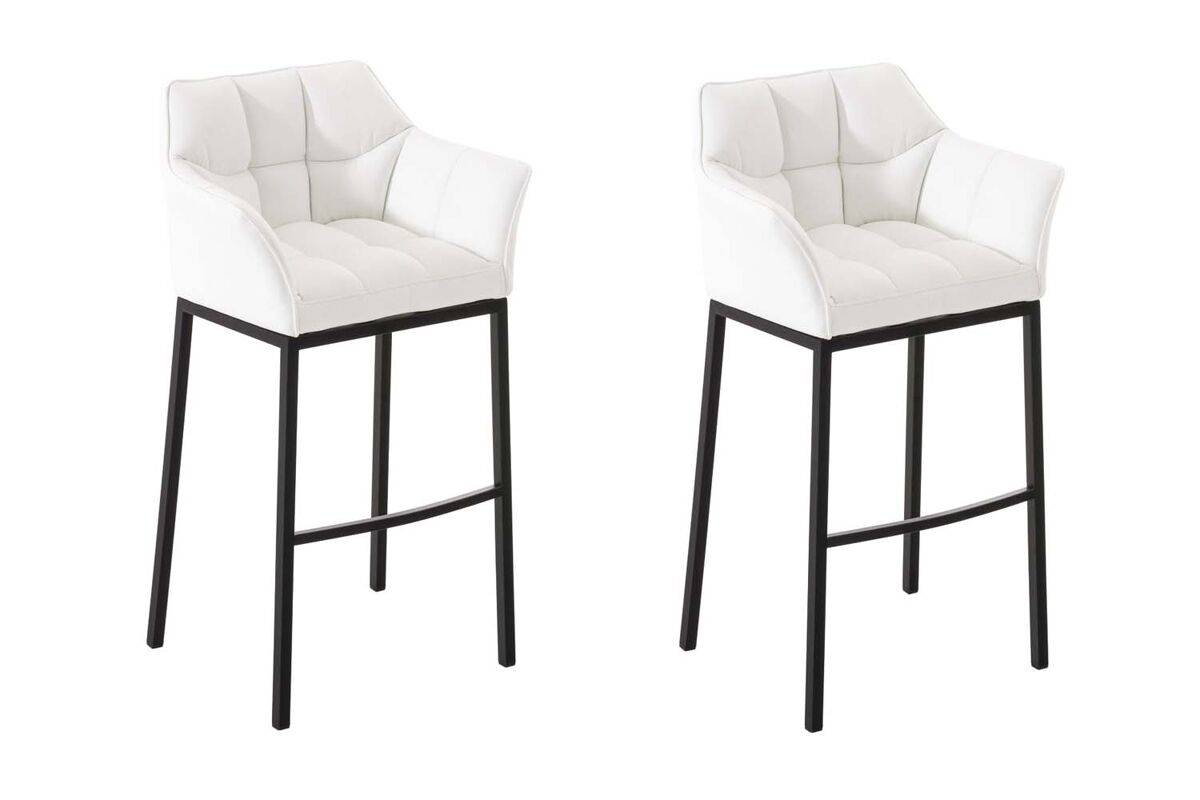 Juego de 2 taburetes de bar damaso con tapizado de cuero sintético y base de cuatro patas simil cuero blanco 48x64x110 cm