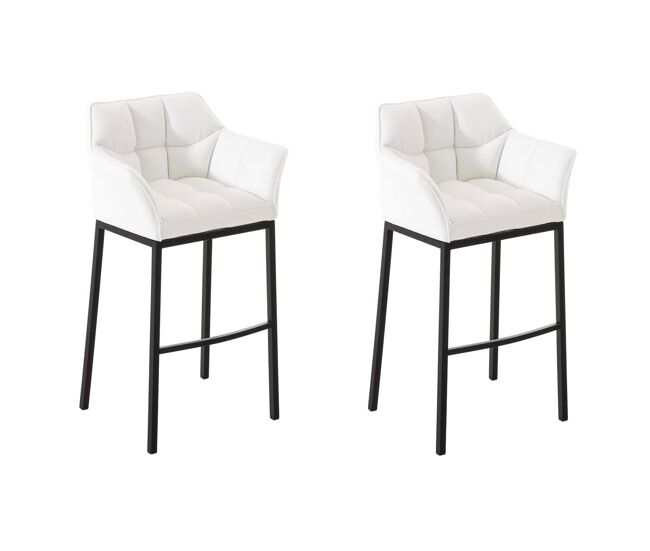 Juego de 2 taburetes de bar damaso con tapizado de cuero sintético y base de cuatro patas simil cuero blanco 48x64x110 cm
